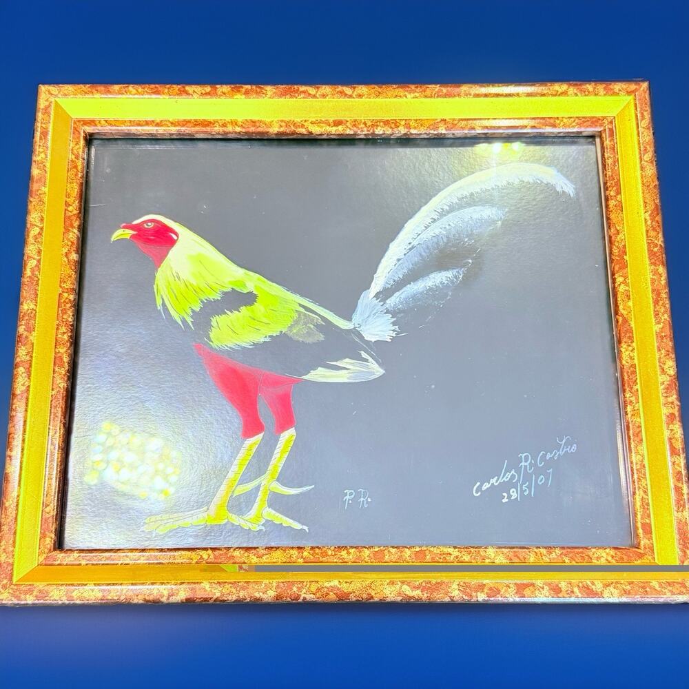 Vintage Framed Rooster Art Print Farmhouse Country Kitchen Rustic Decor 11.5"